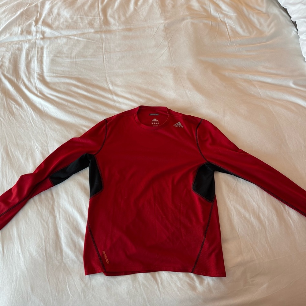 Adidas Red and Black Long Sleeve Athletic Shirt